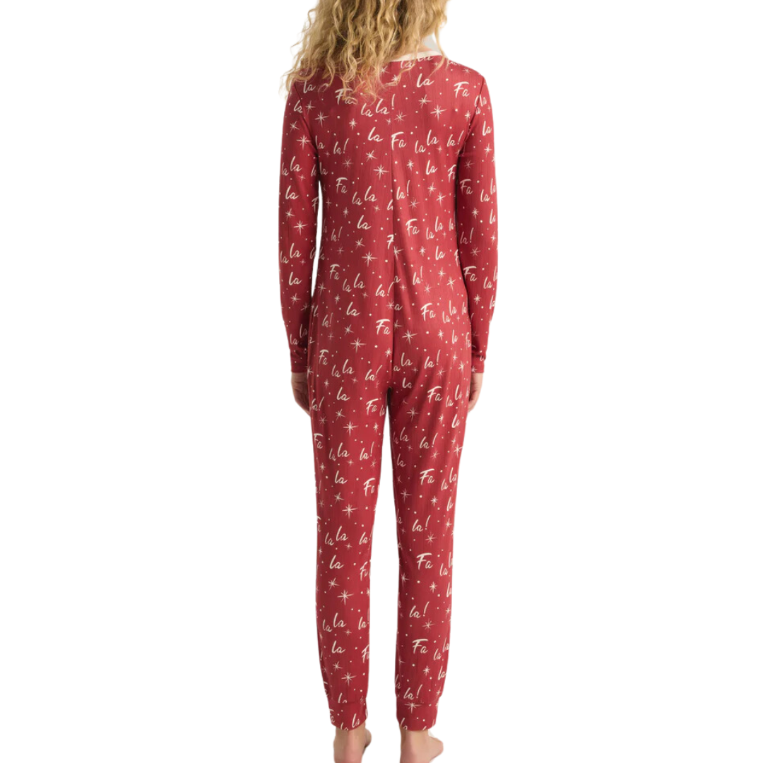 Fa La La Silky Pointelle Onesie in Haute Red
