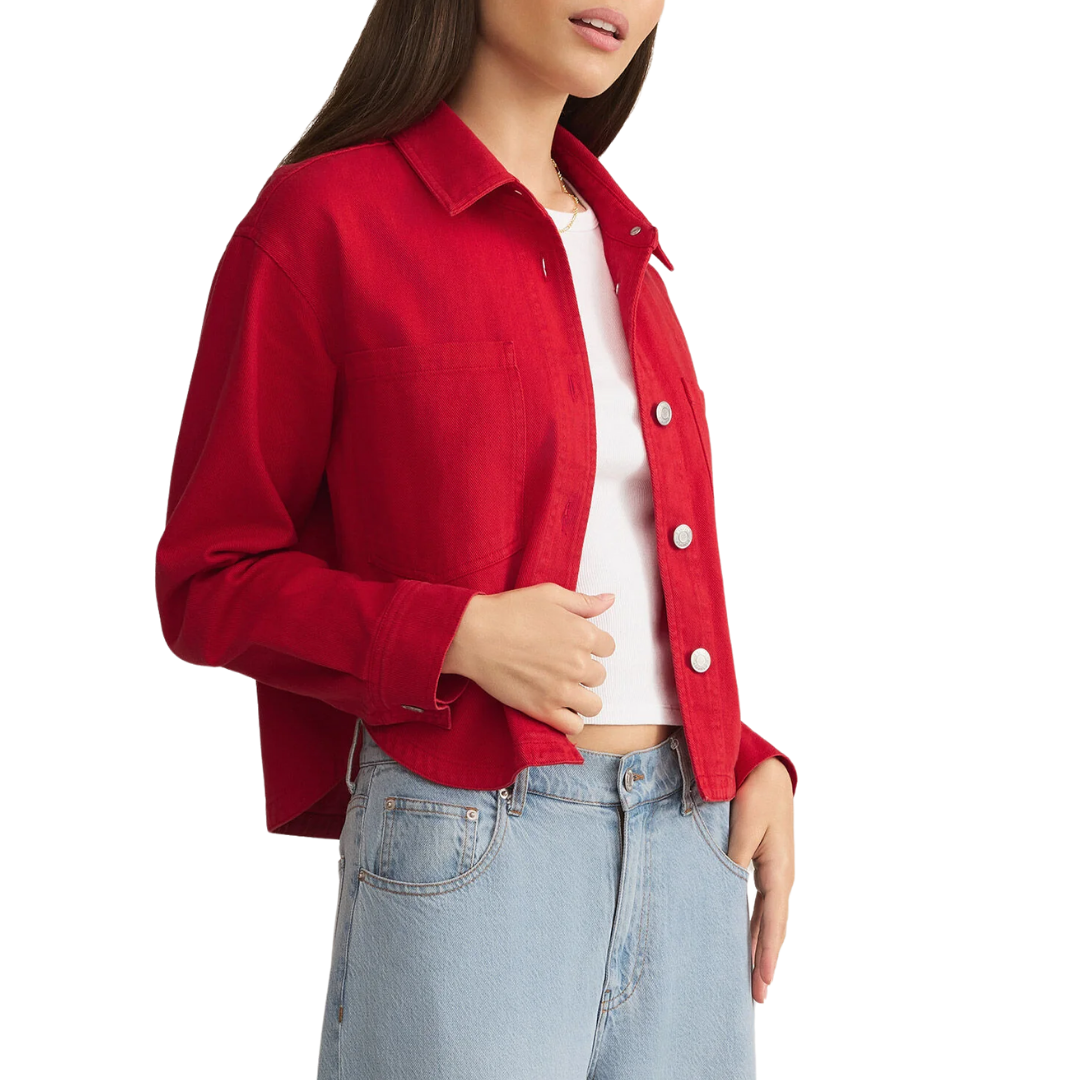 All Day Cropped Denim Jacket in Cherry