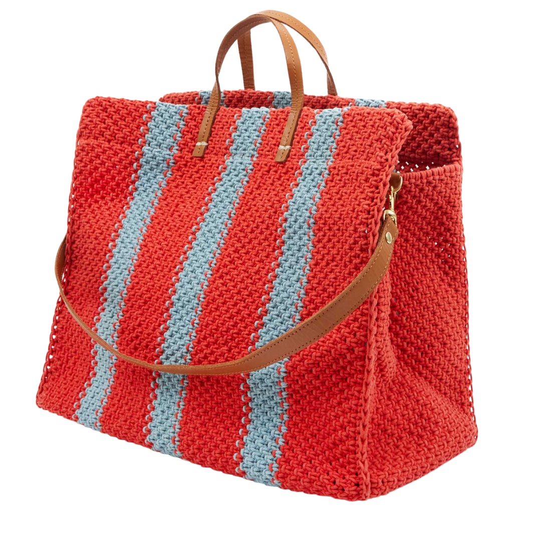 Summer Simple Tote in Bright Pop Sunfaded Blue Crochet Stripe w/ Ciao