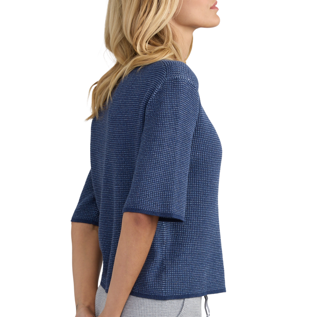 Jill Waffle Tee in Navy/Periwinkle
