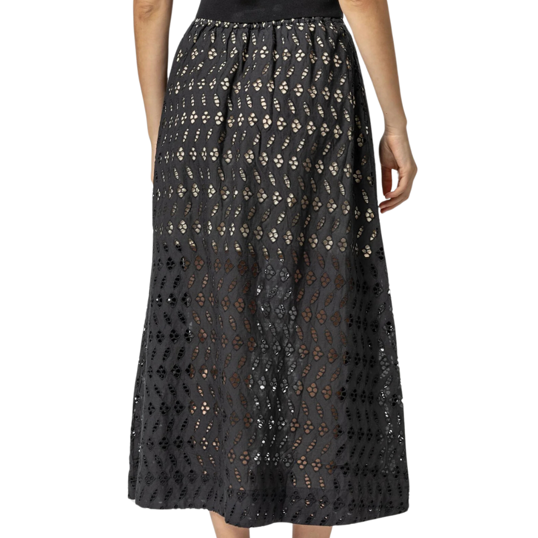 Eyelet Side-Button Maxi Skirt in Black