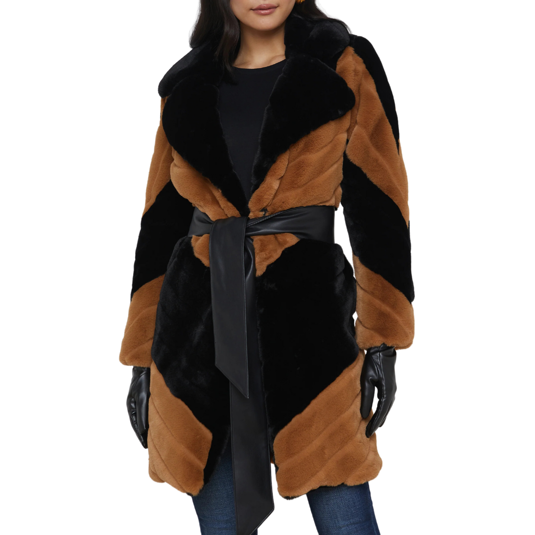 Zoya Coat in Black/Biscotti