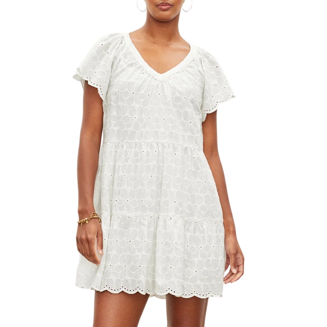 Wynette Embroidered Cotton Dress in White