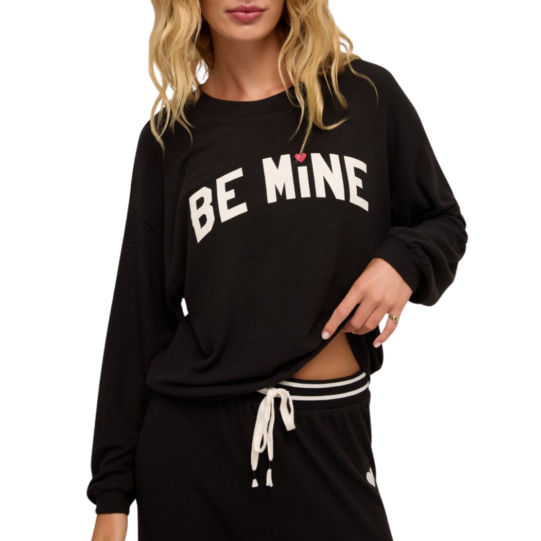 Be Mine Long Sleeve Top in Black