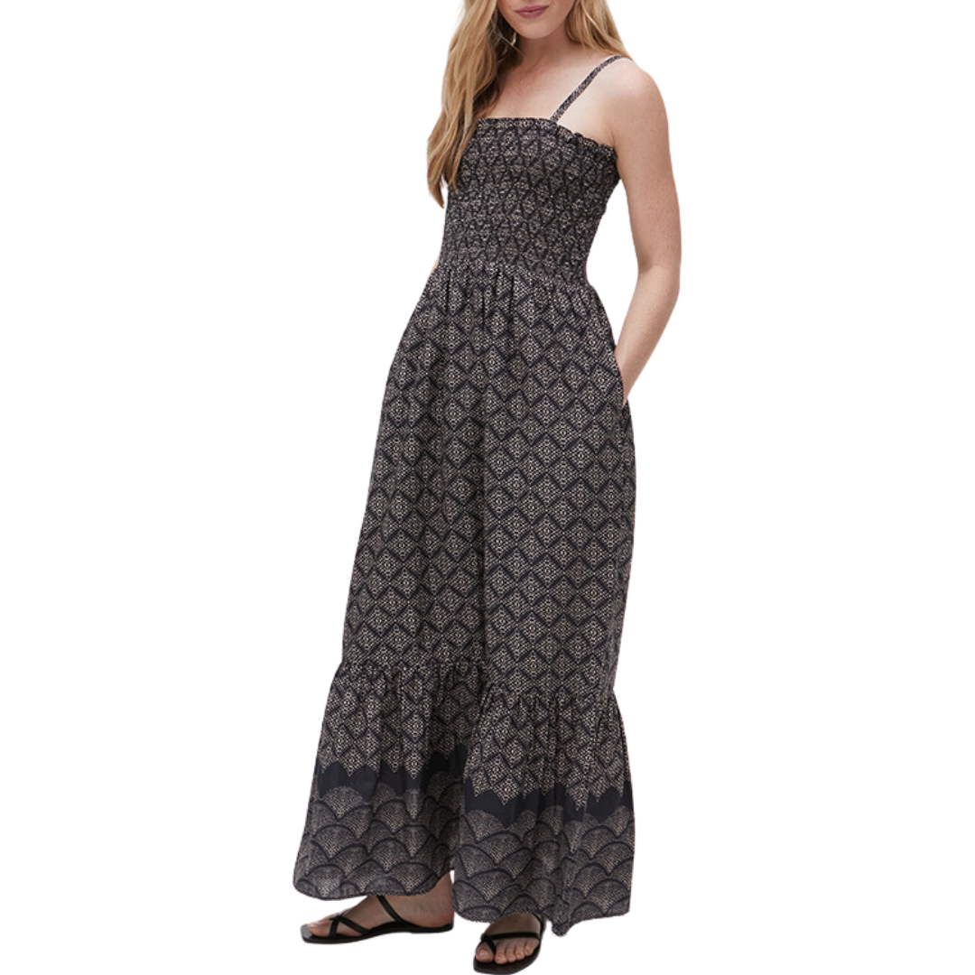 Alejandra Smocked Maxi Dress in Black Combo