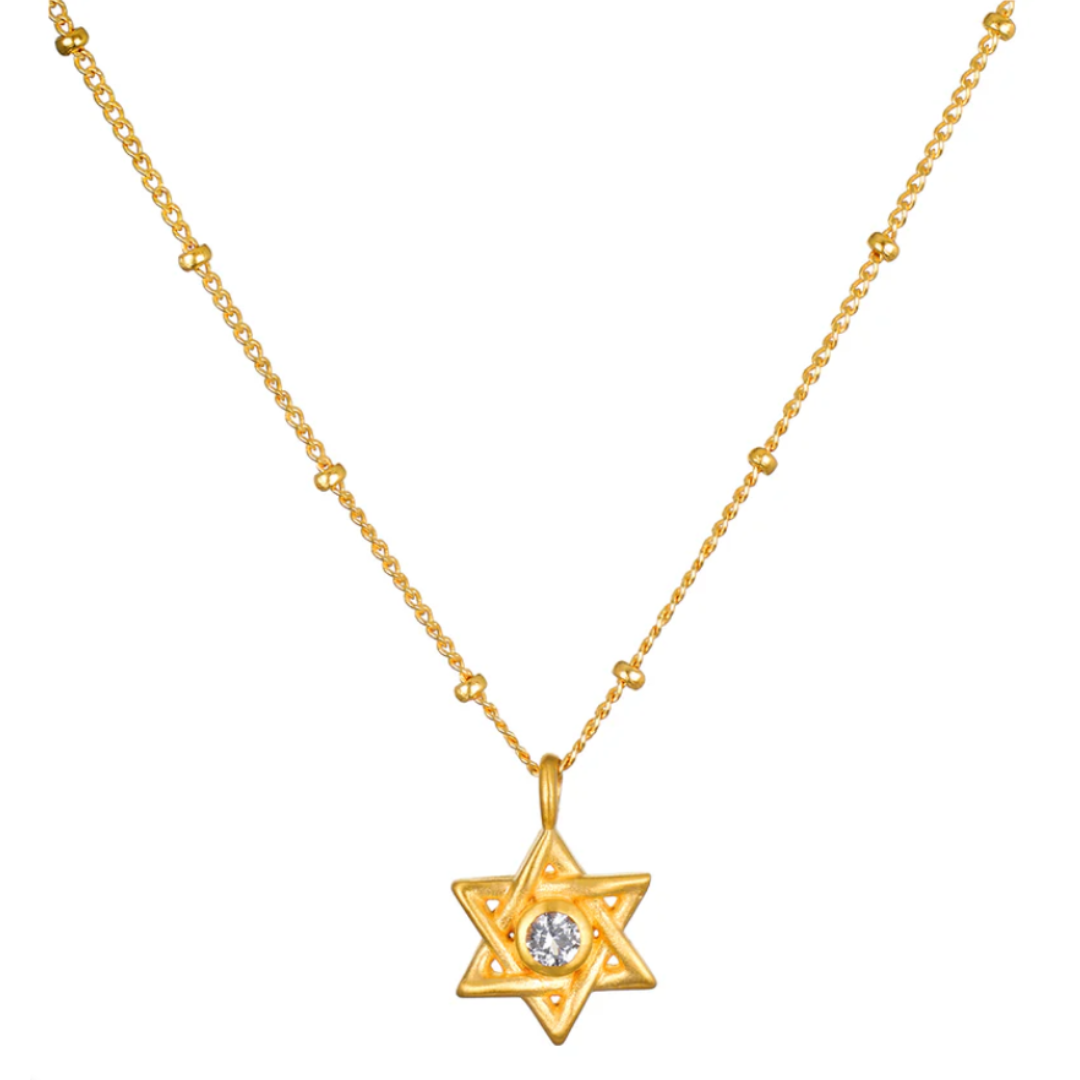 Guiding Faith Star of David Necklace in Gold White Topaz