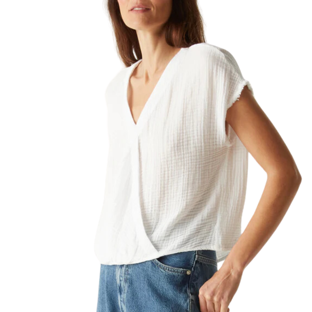 Evie Gauze Surplice Top in White