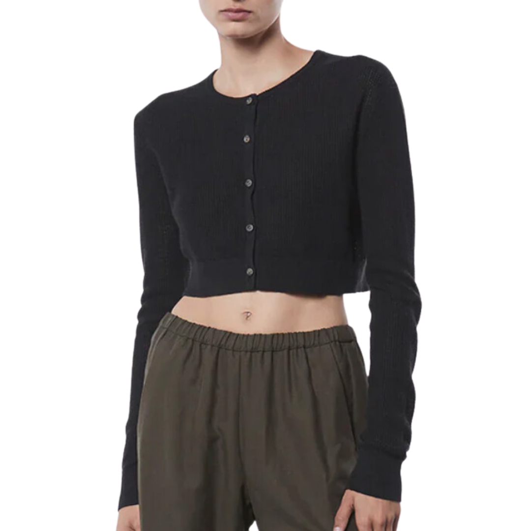 Linen Open Knit Cardigan in Black