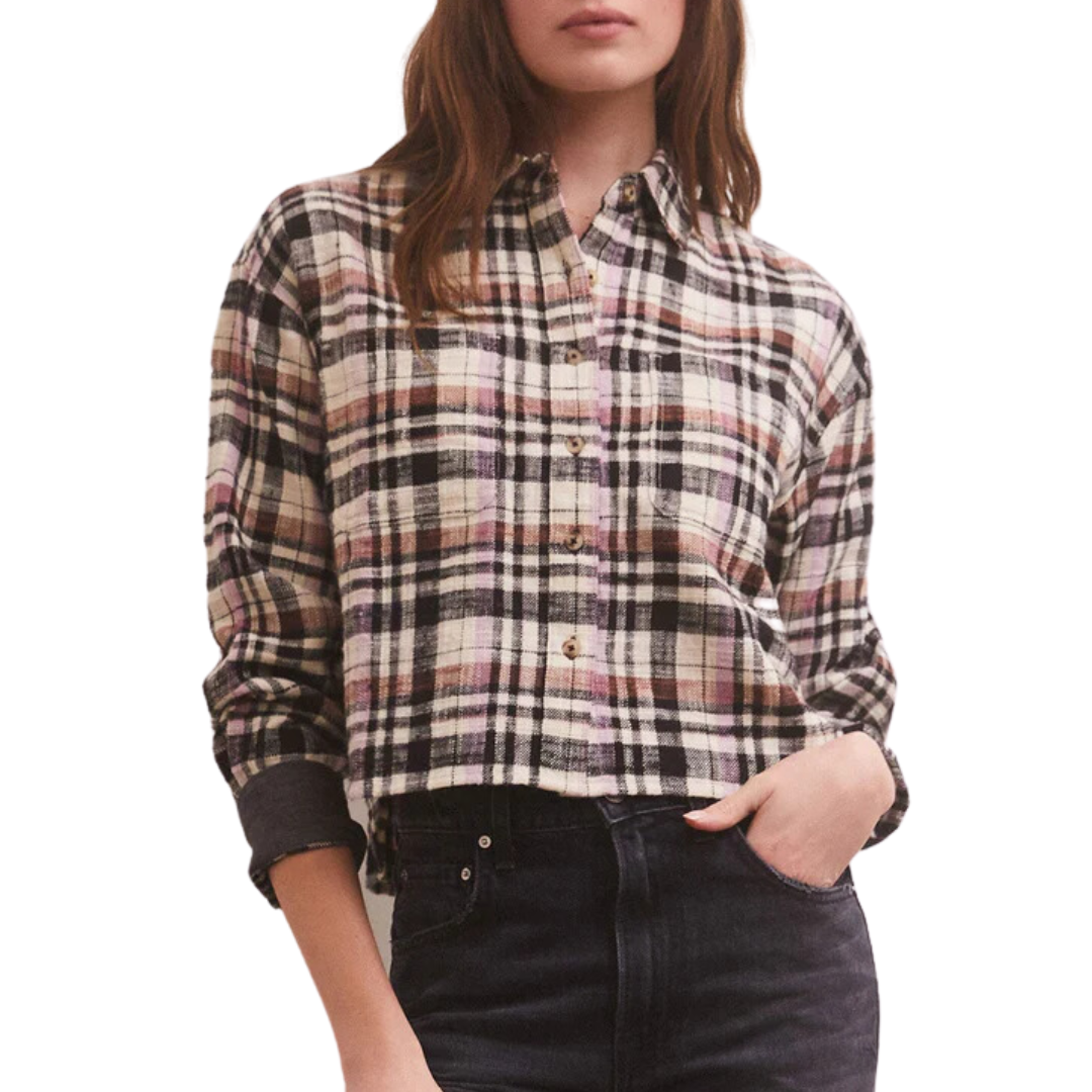 Ethan Cropped Plaid Top in Black