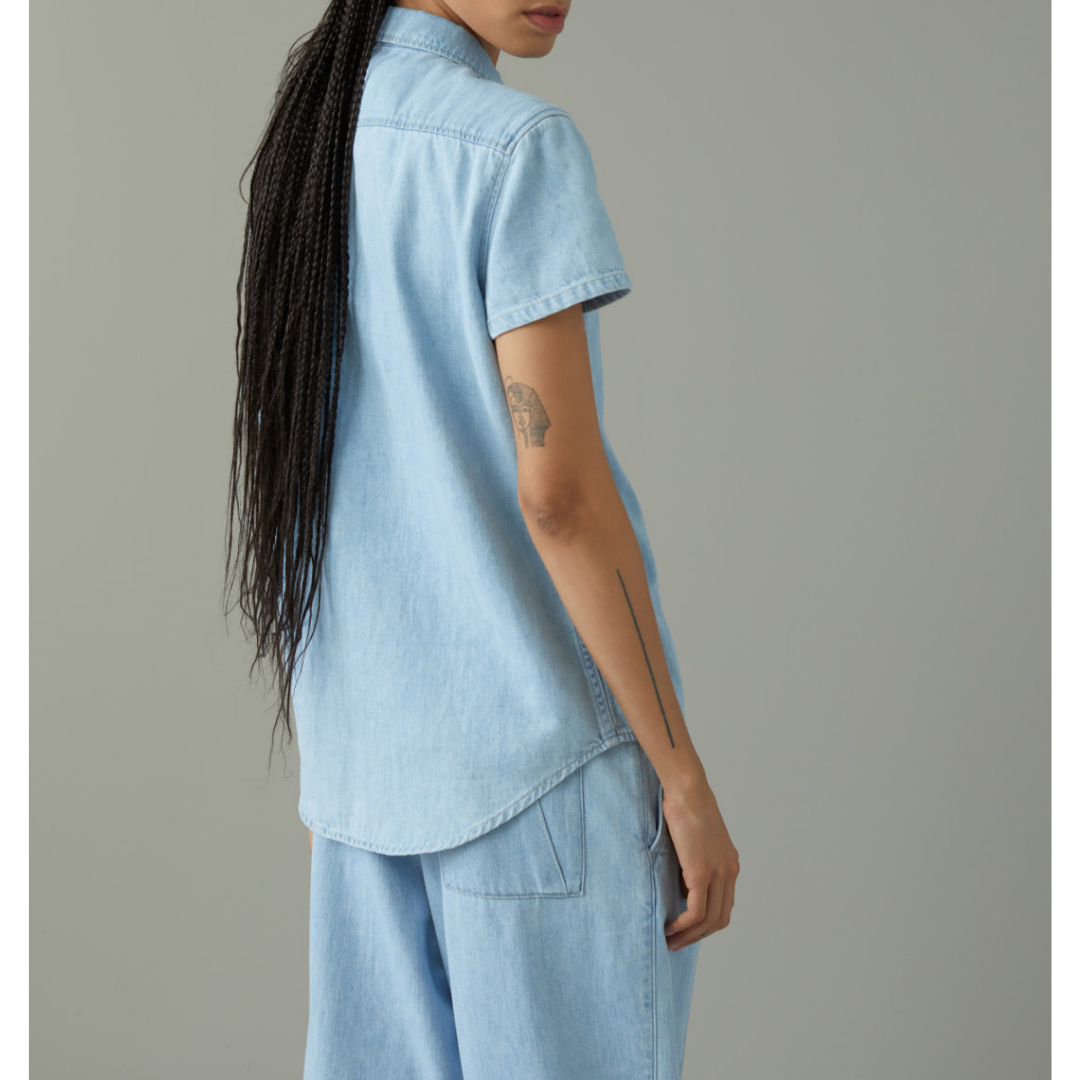 A Better Blue Short Sleeve Denim Blouse