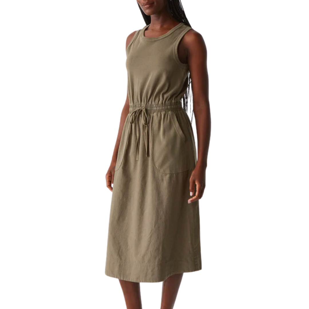 Wilhelmina Mixed Fabric Midi Dress in Camo