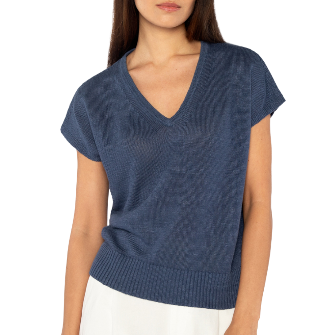 Cap Sleeve Vee in Indigo