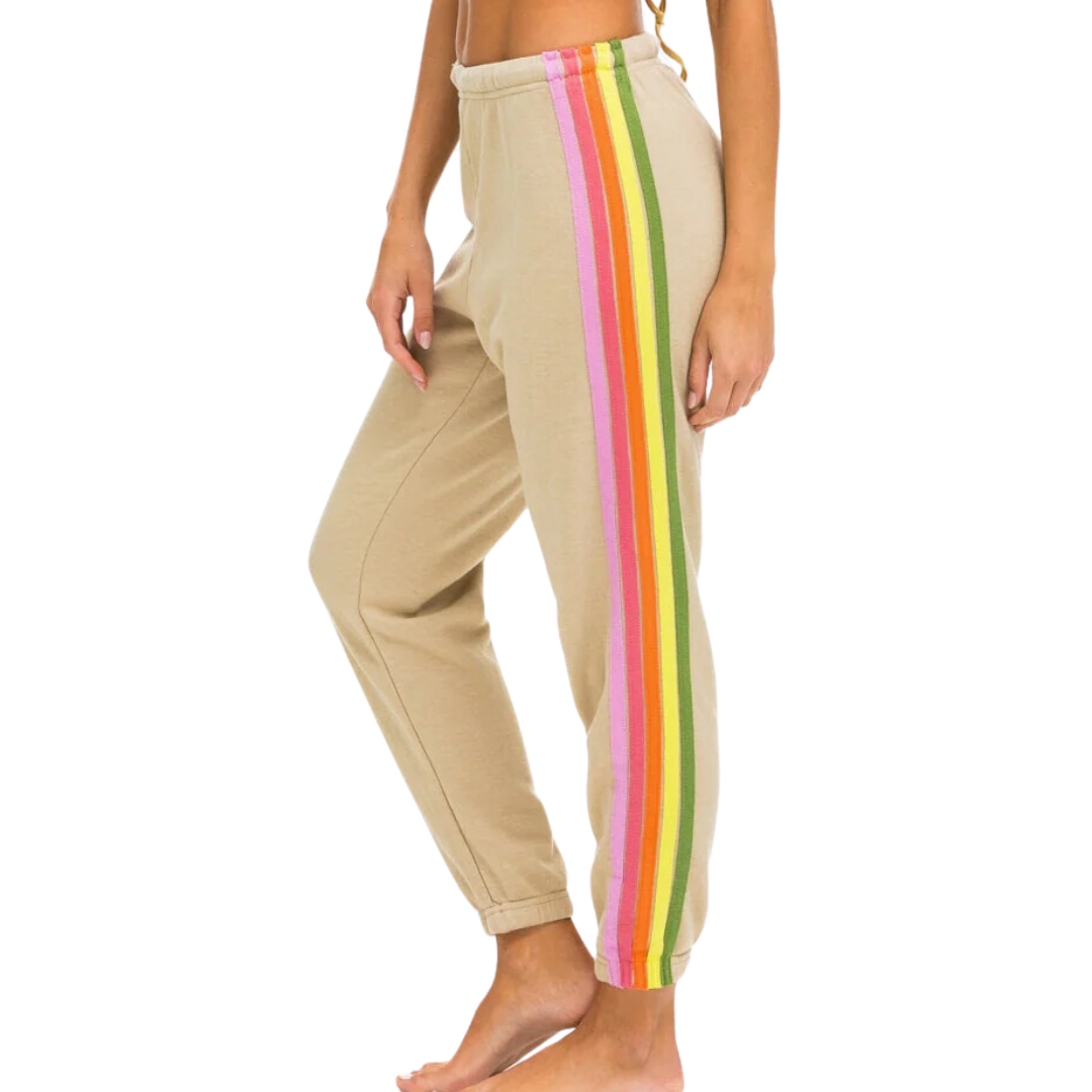 5 Stripe Sweatpants in Sand/Pink/Green