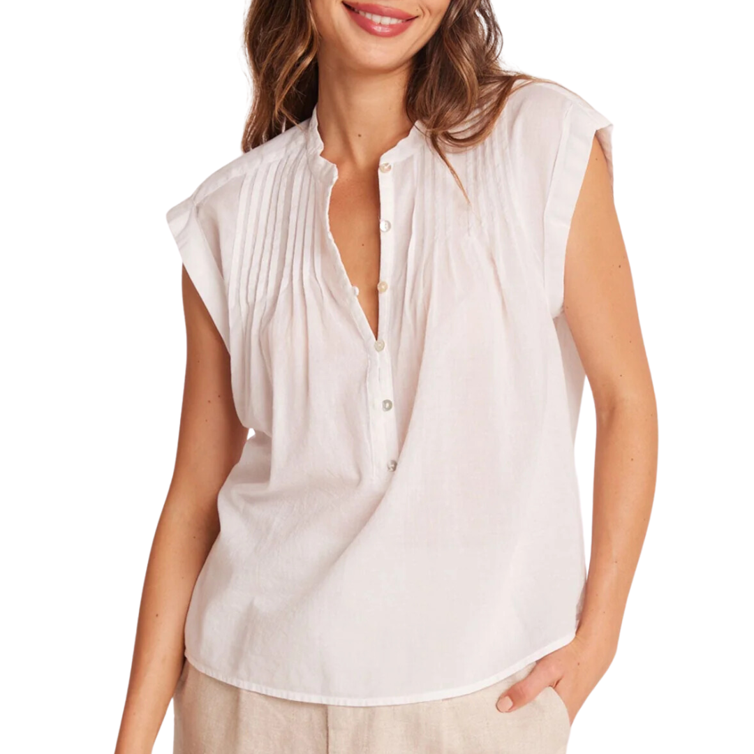 Short Sleeve Pintuck Pullover in White