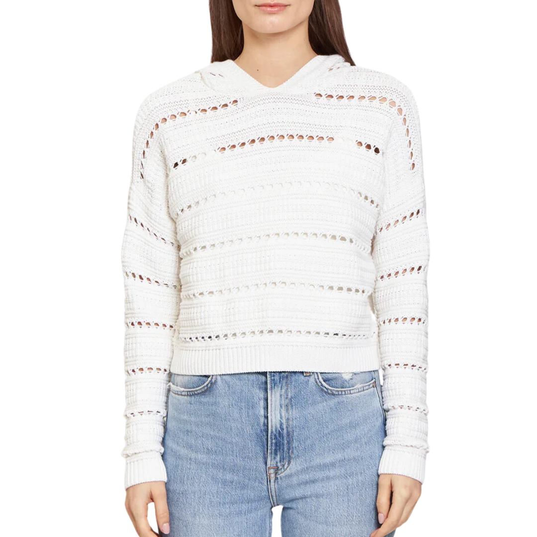 Solid Pointelle Hoodie in Bleach White