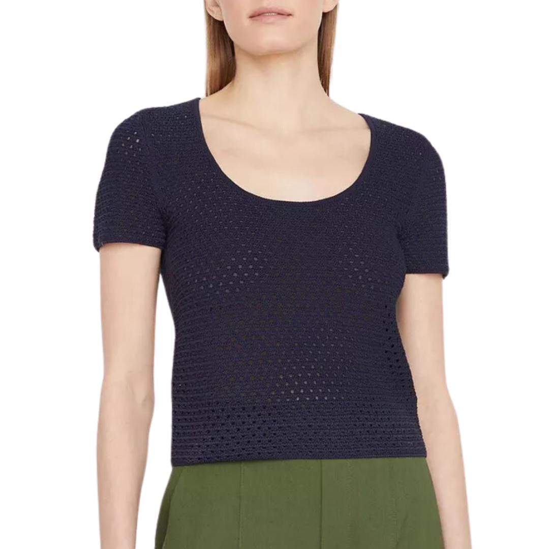 Textured Scoop Neck Top in Navy