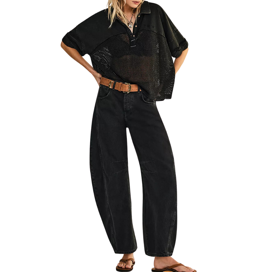 We The Free Good Luck Mid-Rise Barrel Jeans in Soundwave