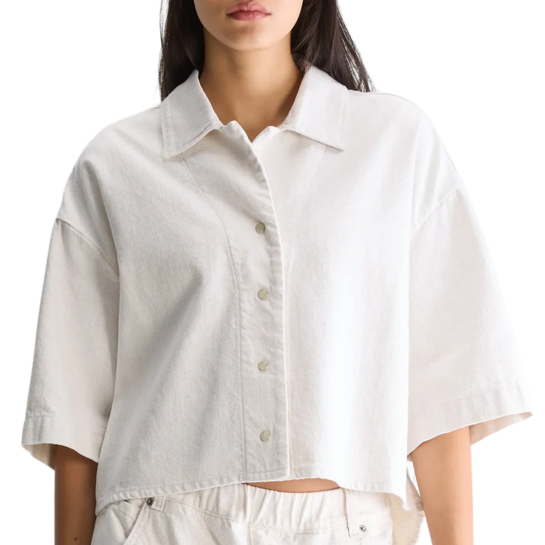 Pool Denim Cropped Shirt in Vintage White