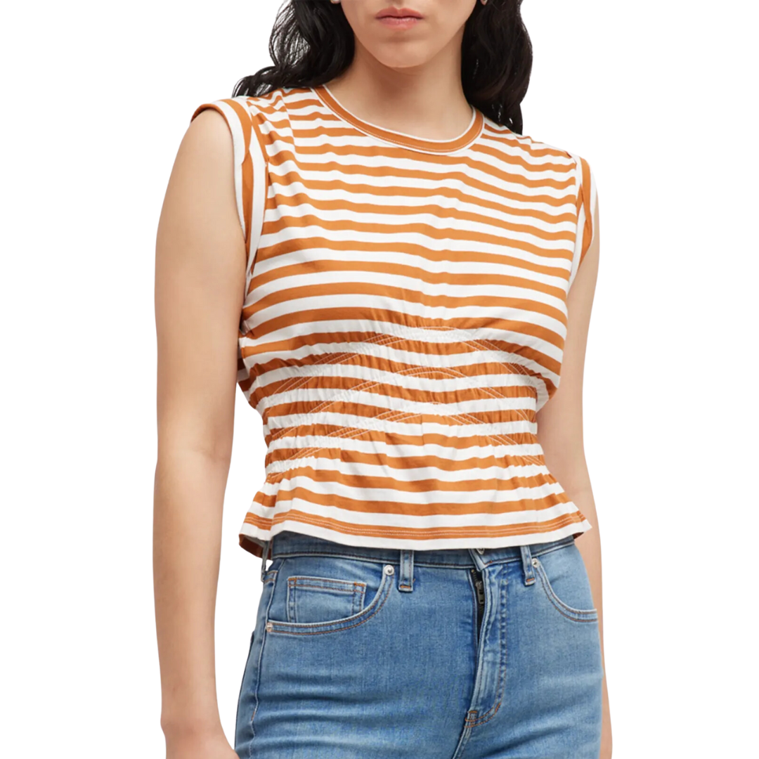 Buchanan Striped Sleeveless Tee in Gold Sand Off White