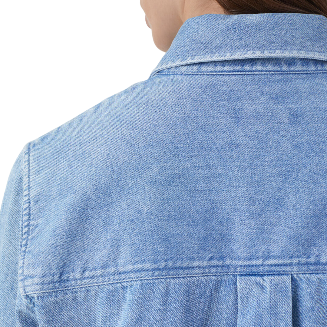 Cropped Denim Shirt in Mid Blue