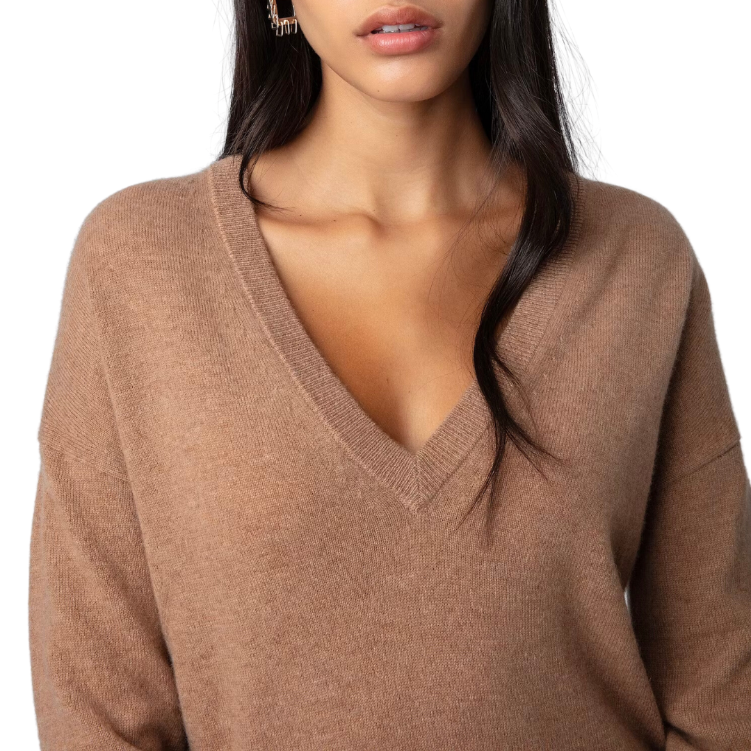 Vivi Patch Cashmere Sweater in Camel