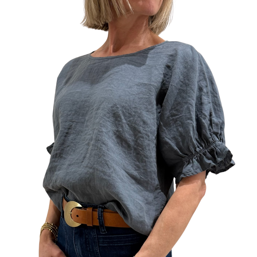Emily Linen Top in Graphite