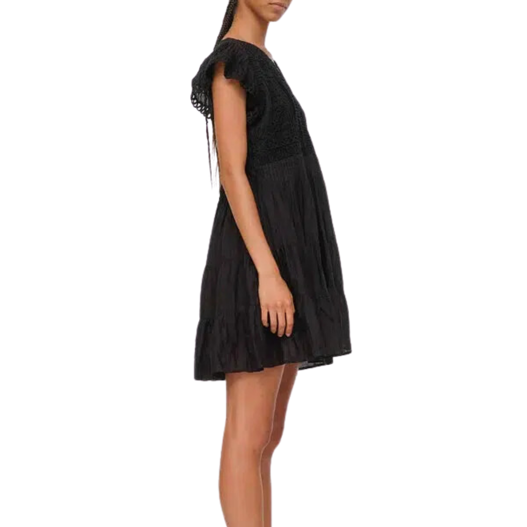 Frida Solid Flutter Sleeve Dress in Black