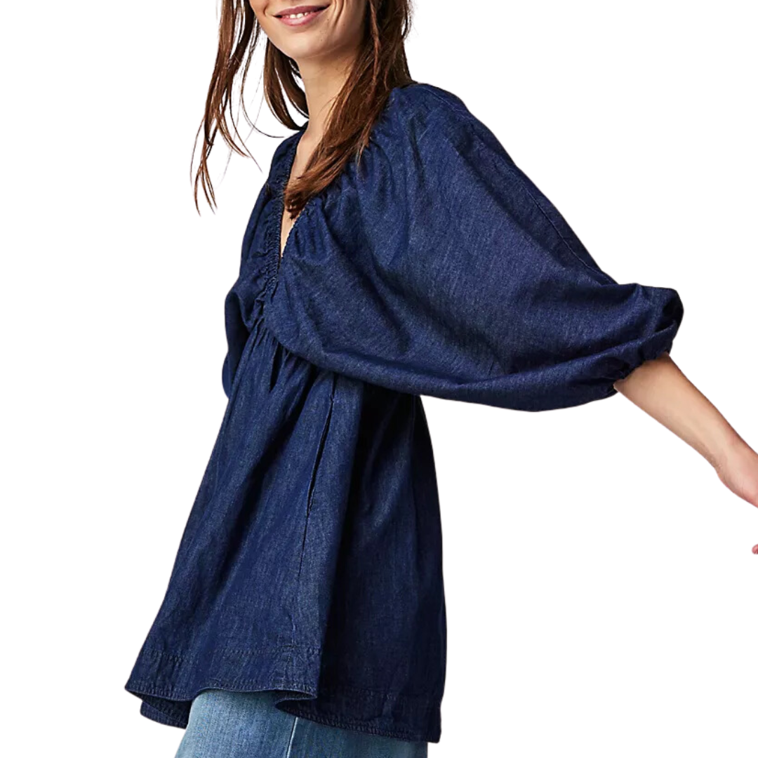 Portia Denim Mini Dress in Indigo Dark Rinse