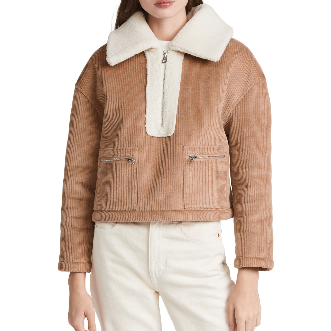 Naadam Quarter Zip Corduroy and Shearling Jacket
