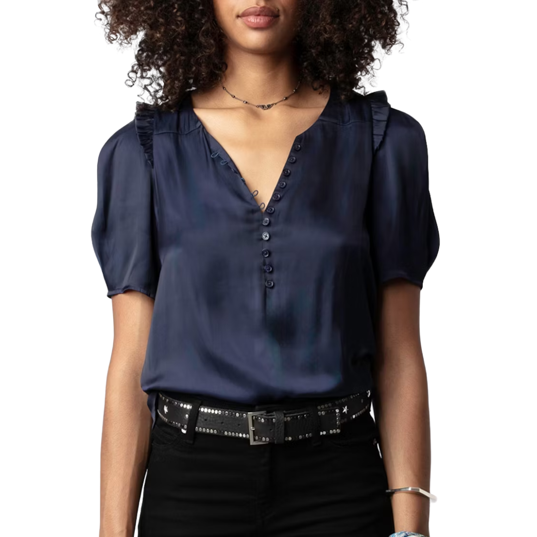 Twity Satin Top in Sailor