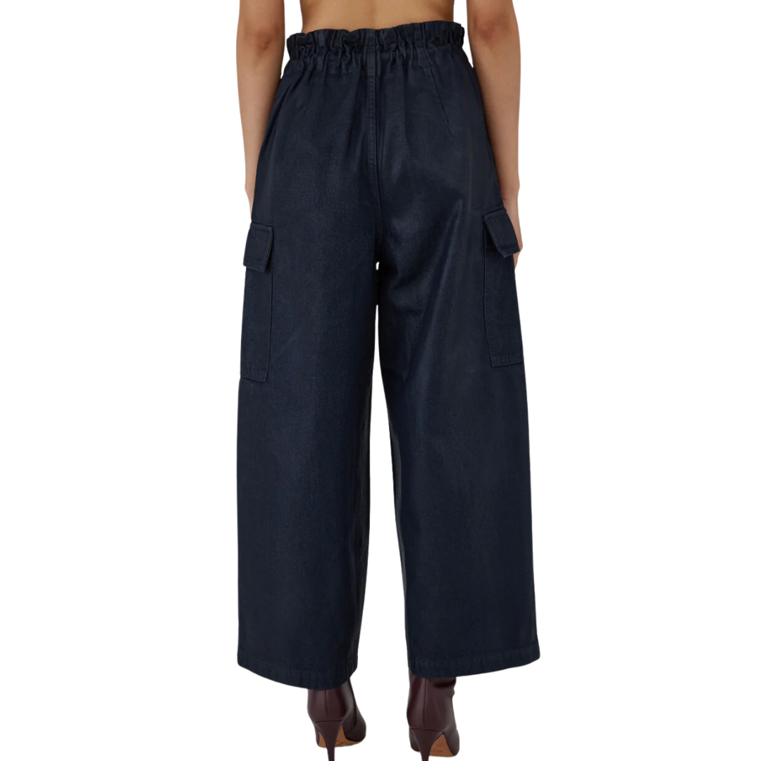 Adelaide Denim Cargo Pants in Dark Blue
