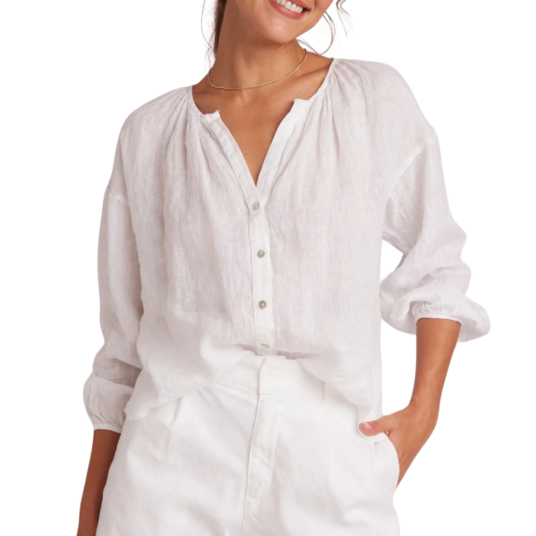 Shirred Neck Blouse in White