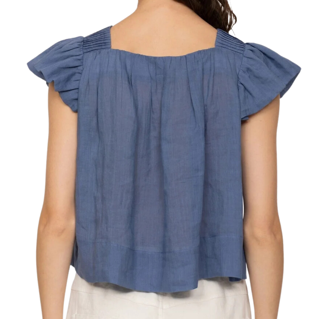 Risa Ramie W/ Poly Satin Tank Top in Blue