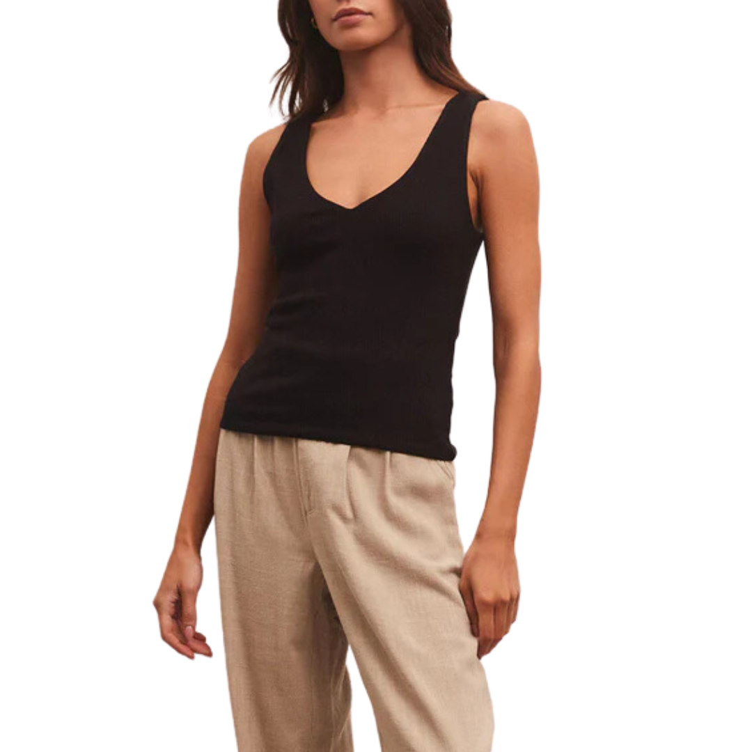 Avala V-Neck Rib Tank in Black