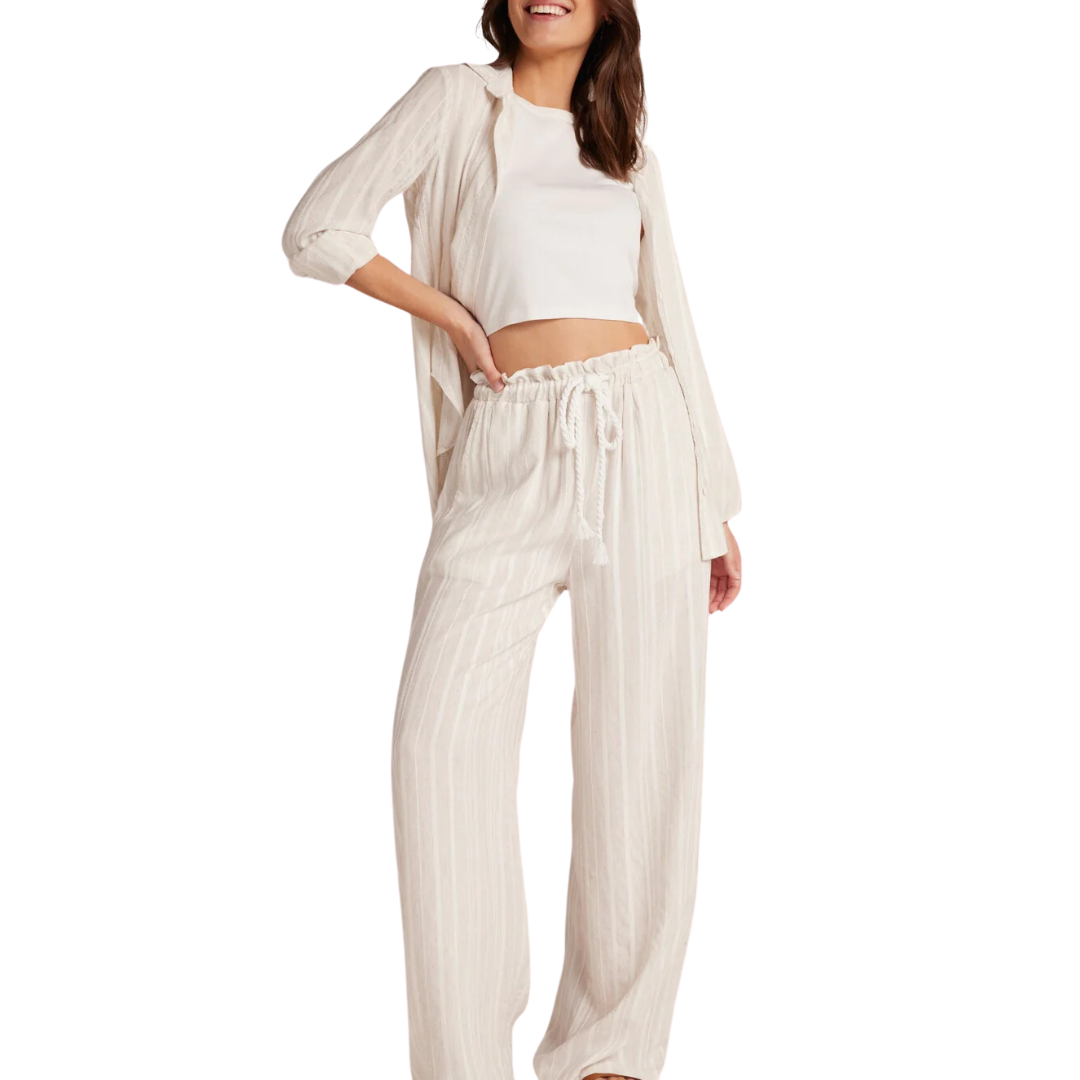 Ruffle Waist Wide Leg in White Sand Stripe