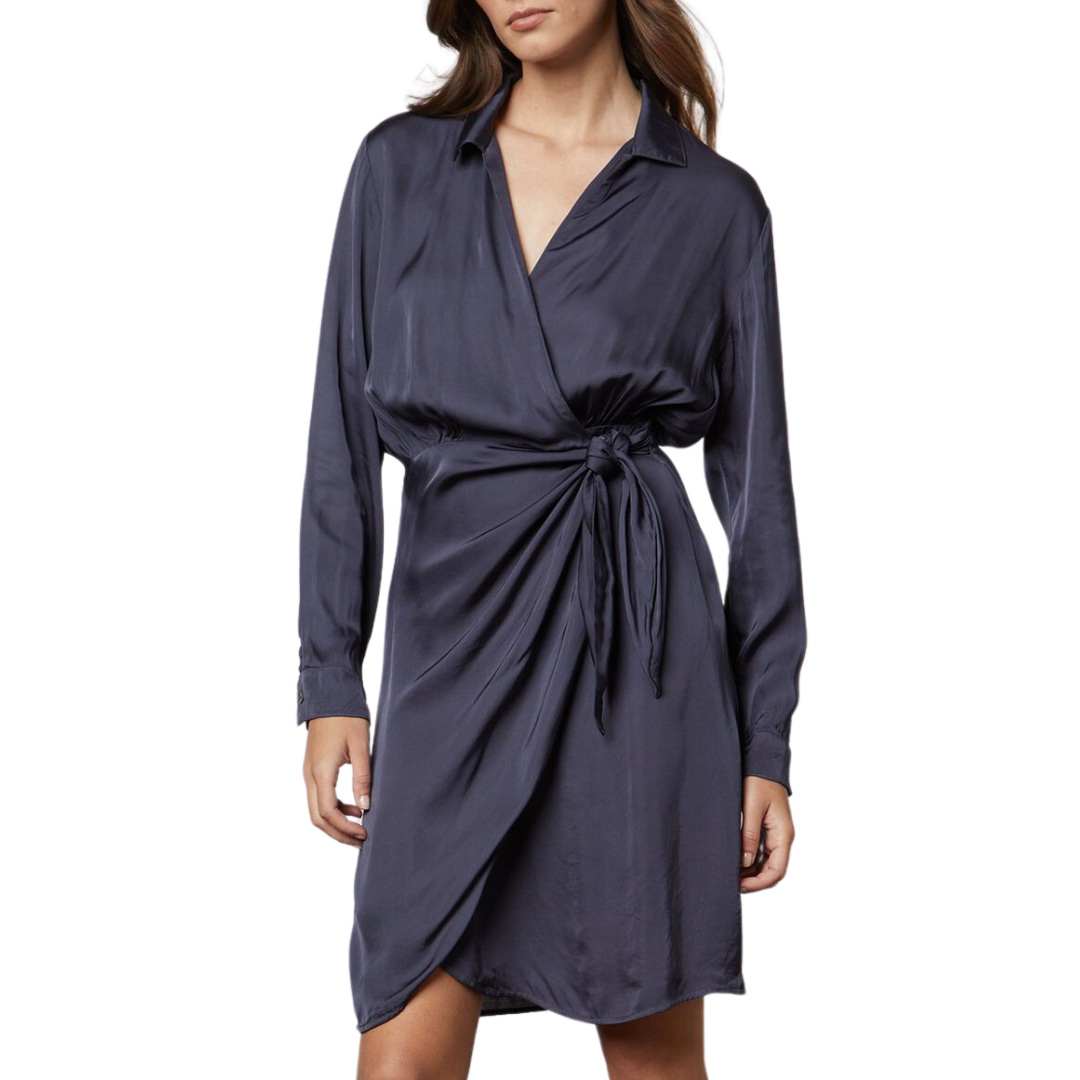 Juni Satin Wrap Dress in Baltic