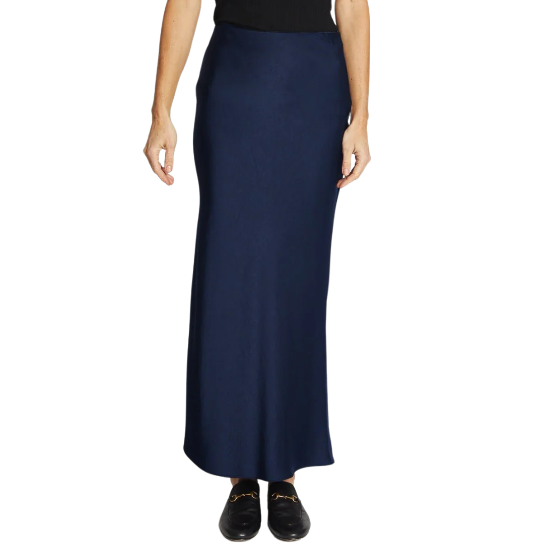 Talia Charmeuse Midi Skirt in Navy