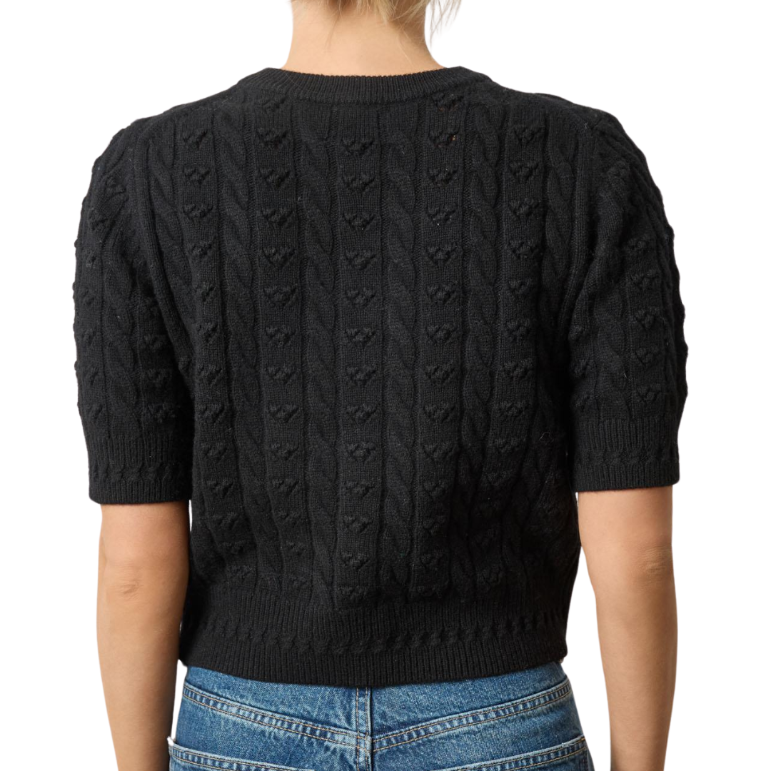 Short Sleeve Cardigan Sweater in Black