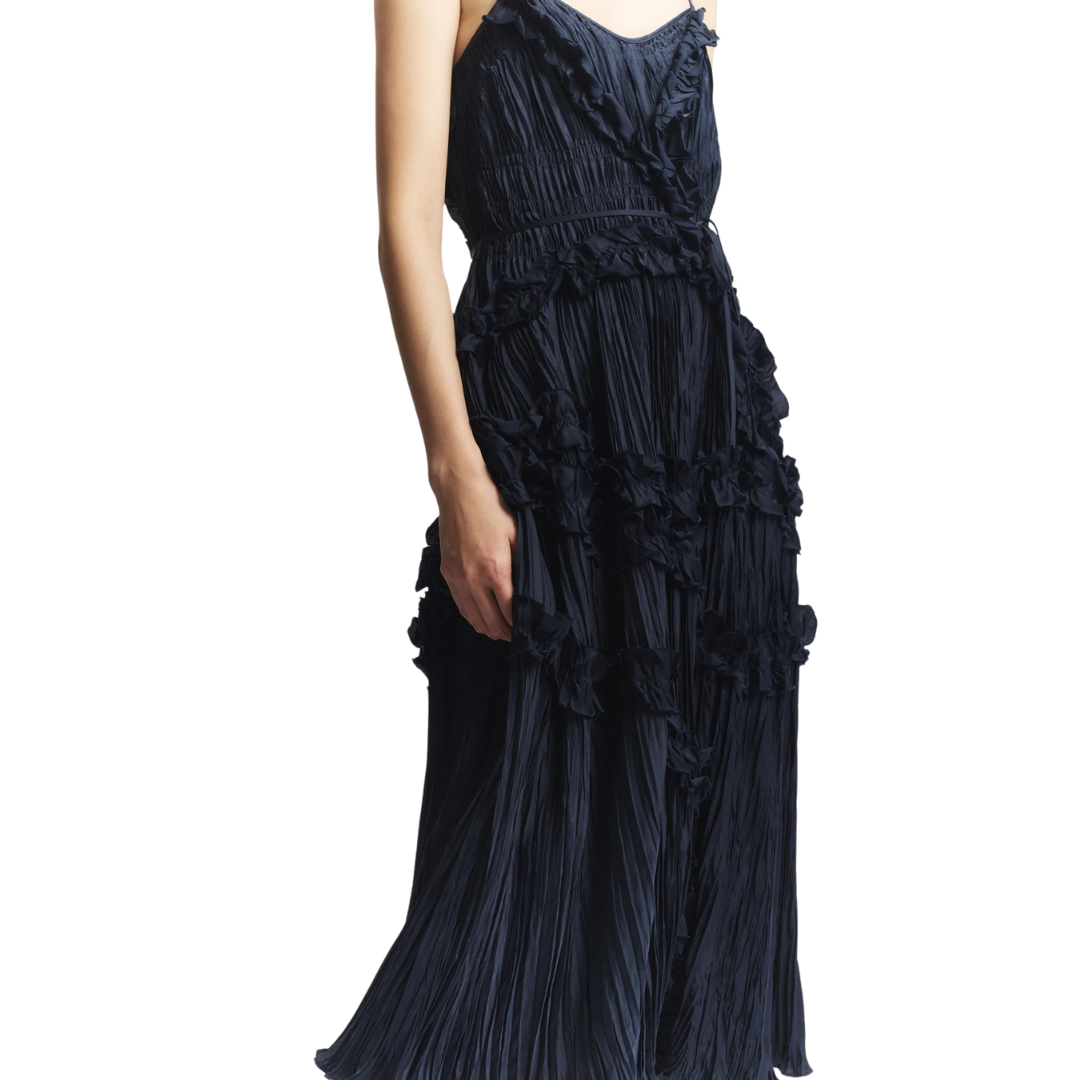 Bella Ruched Midi Dress in Navy