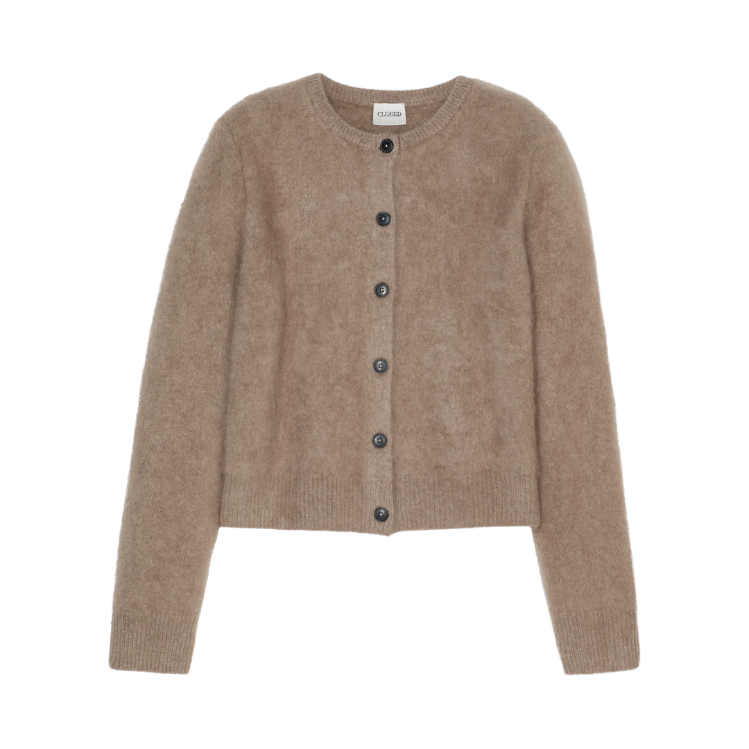 Brushed Cashmere Cardigan in Wheat Beige