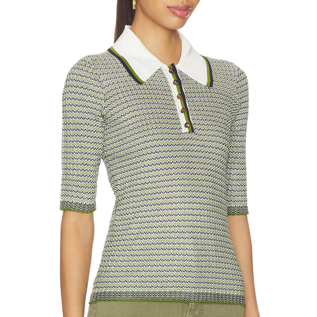 Soza Polo Top in Navy/Cactus/Off White