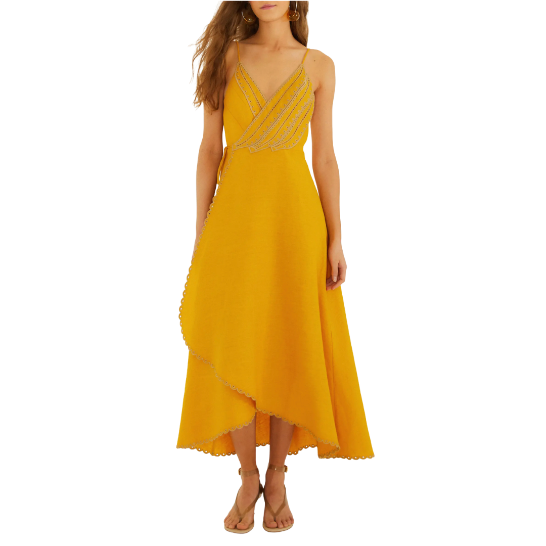 farm rio wrap dress US Bananas Maxi in Yellow M / Yellow Lily Off-Shoulder 50's Polka Plus-size wedding dress Easy to care for Color:Gold/Crystal w/ nude mesh