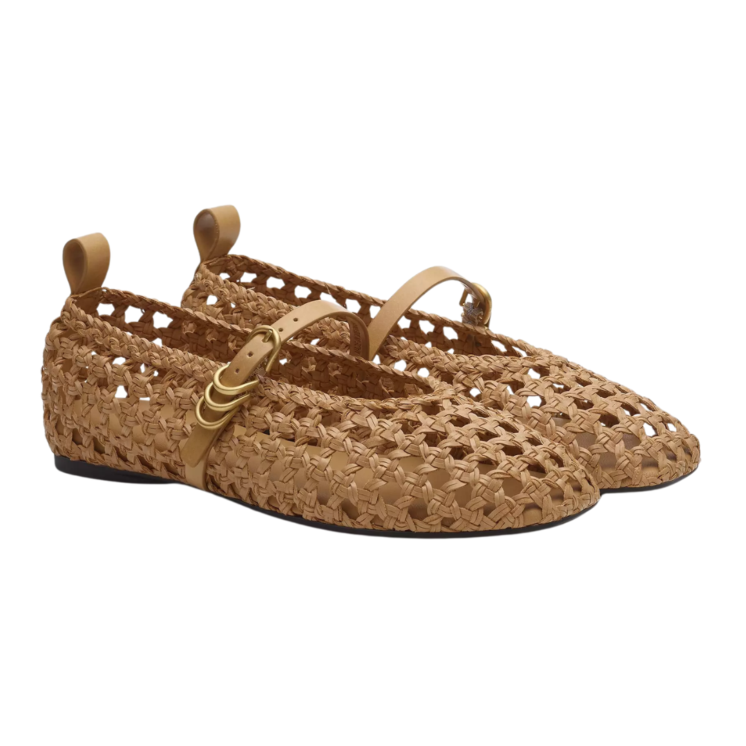 Spire Woven Faux Leather Mary Janes in Dark Natural