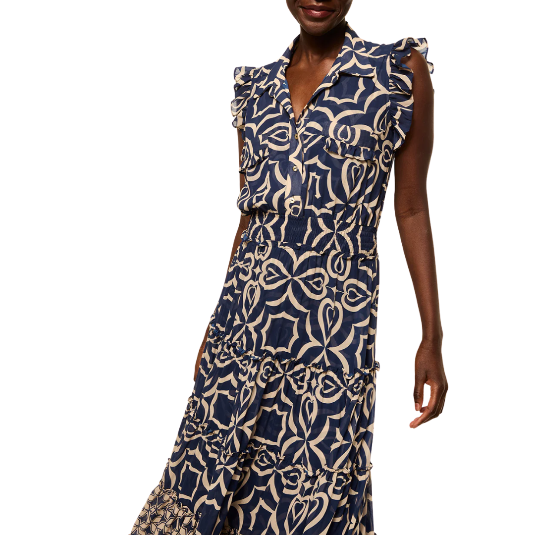 Trina Dress in Blue Mosaic Tile