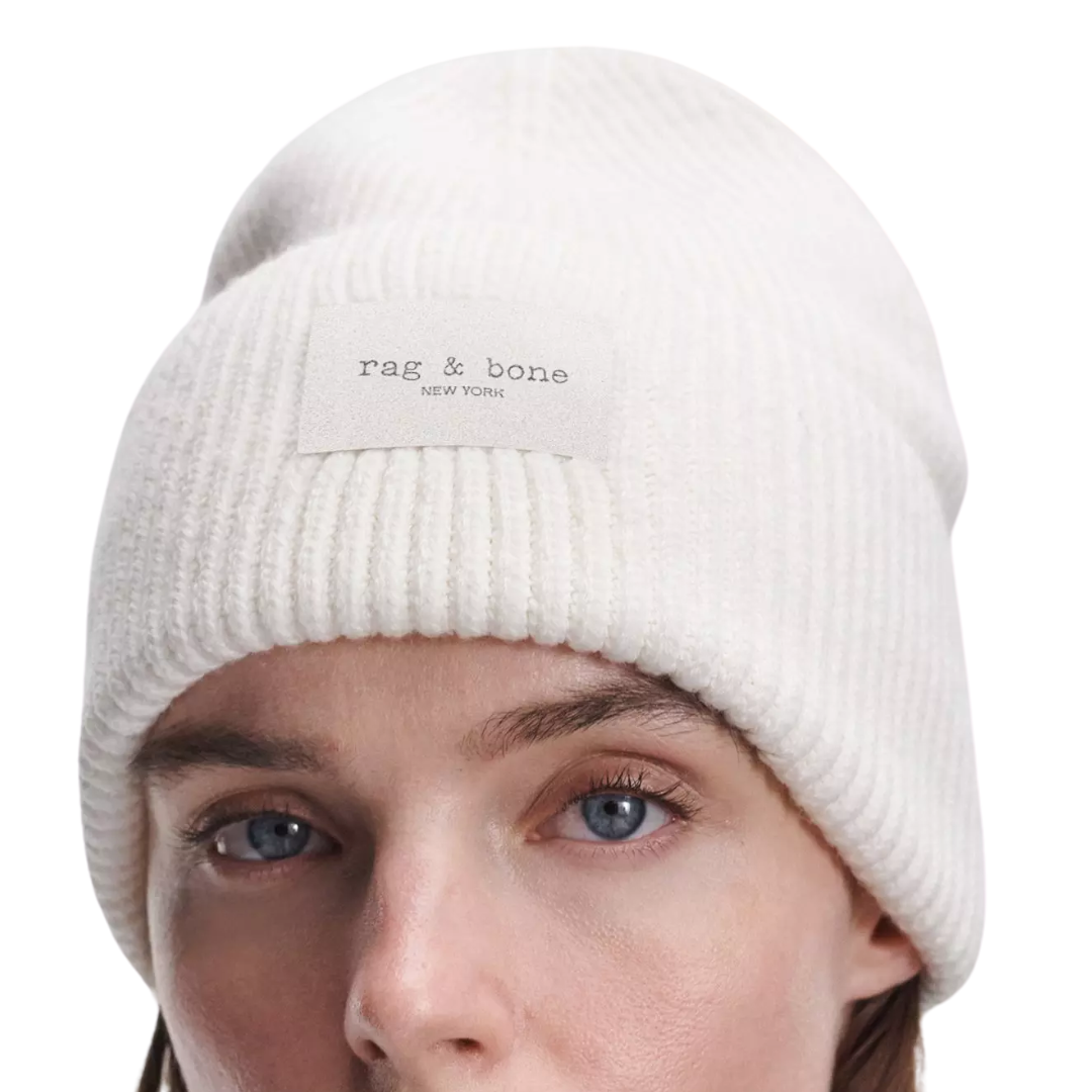 Blake Rib-Knit Beanie in Ivory