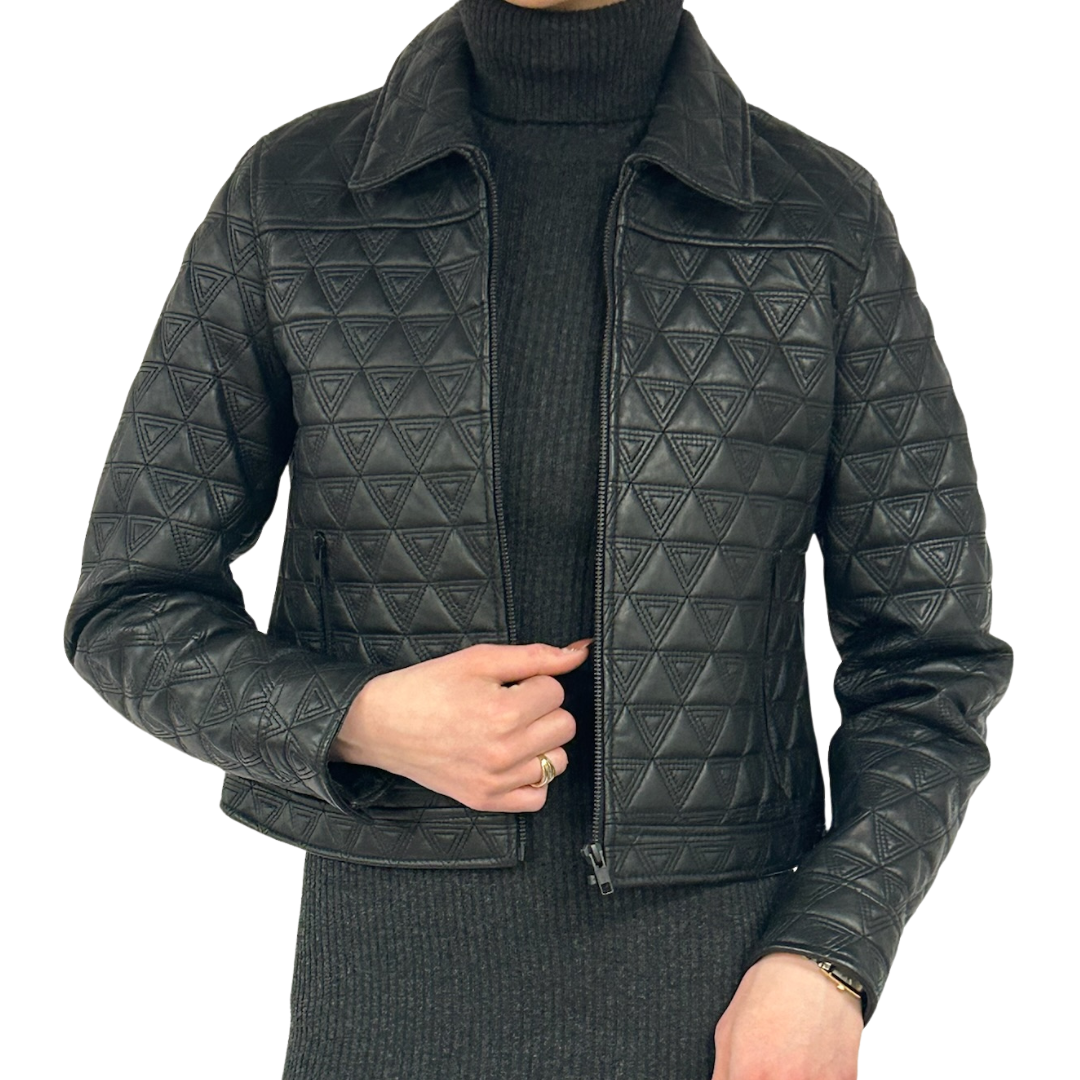 Quilted Zip Front Jacket in Black