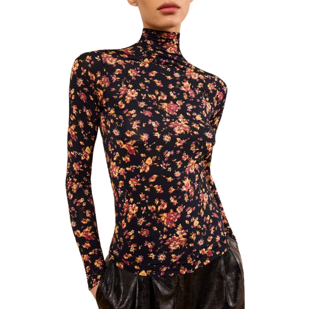 Aurelia Long Sleeve Jersey Top in Noir Floral