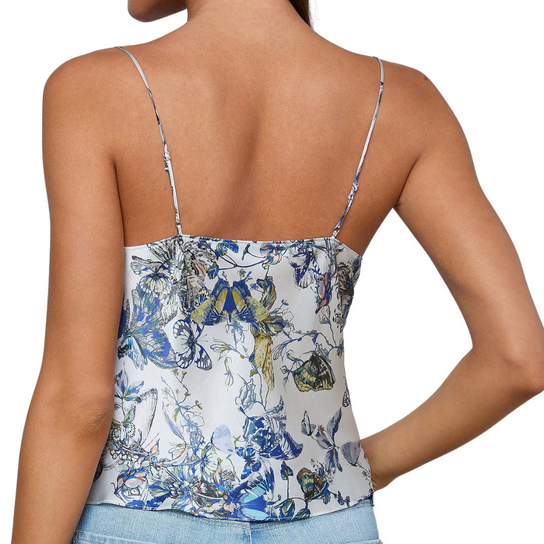 Calista Silk Camisole in Grey Butterfly