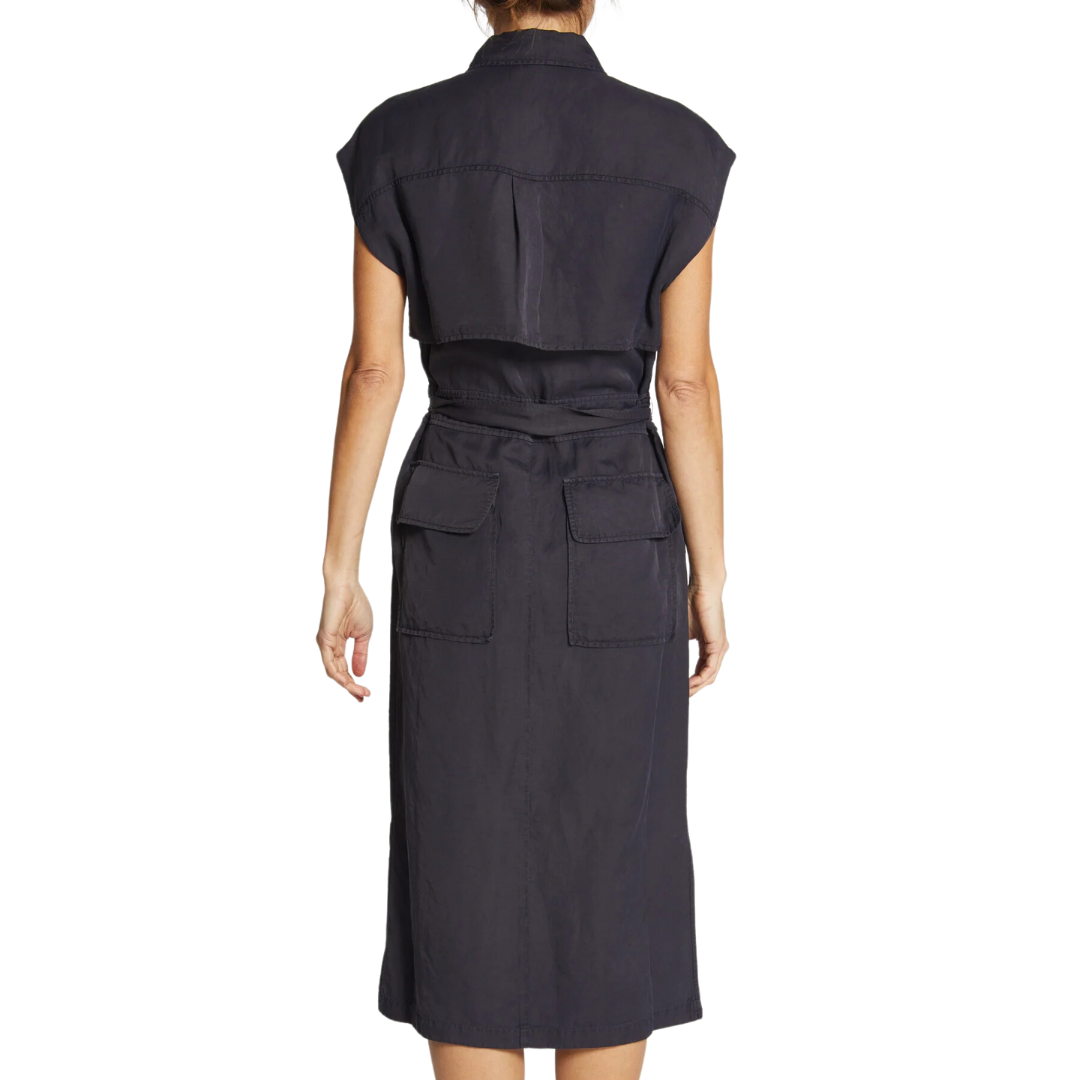 Fran Short Sleeve Cargo Dress in Licorice Black