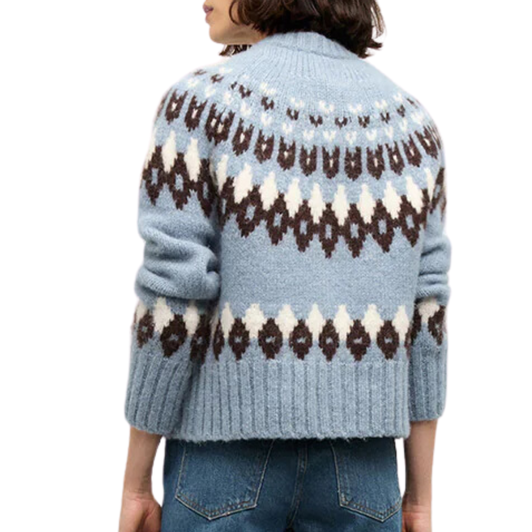 Christina Fairisle Cardigan in Smoke Blue Multi